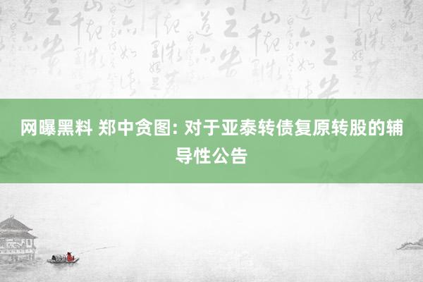 网曝黑料 郑中贪图: 对于亚泰转债复原转股的辅导性公告