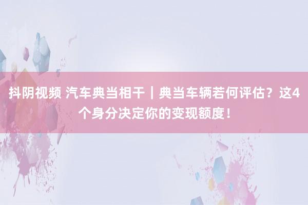 抖阴视频 汽车典当相干｜典当车辆若何评估？这4个身分决定你的变现额度！